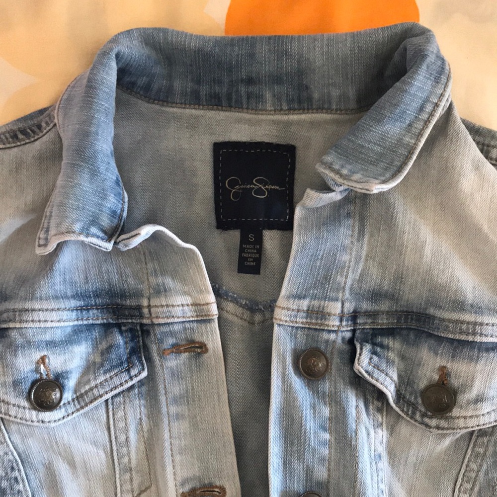 Jessica Simpson blue pixie crop denim jean jacket - Picture 3 of 8